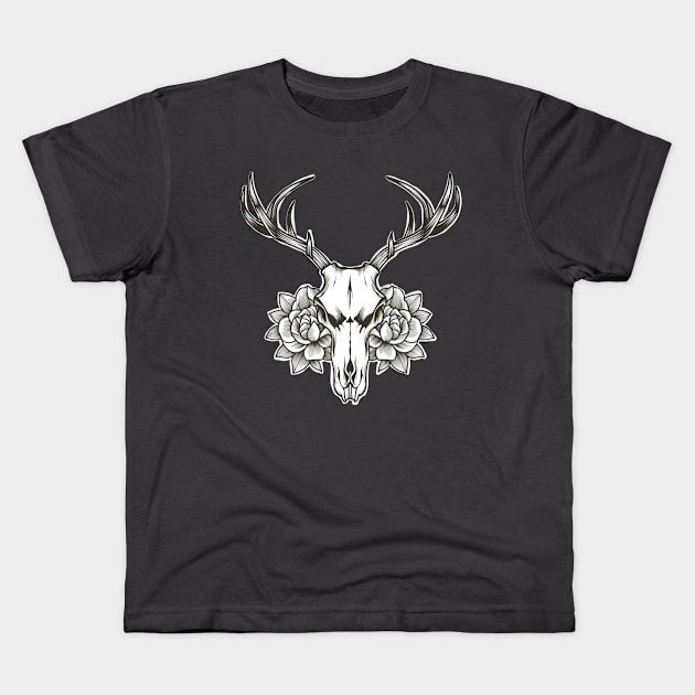 Oh deer! unisex Deer Skull with flowers Kids T-Shirt by ISFdraw